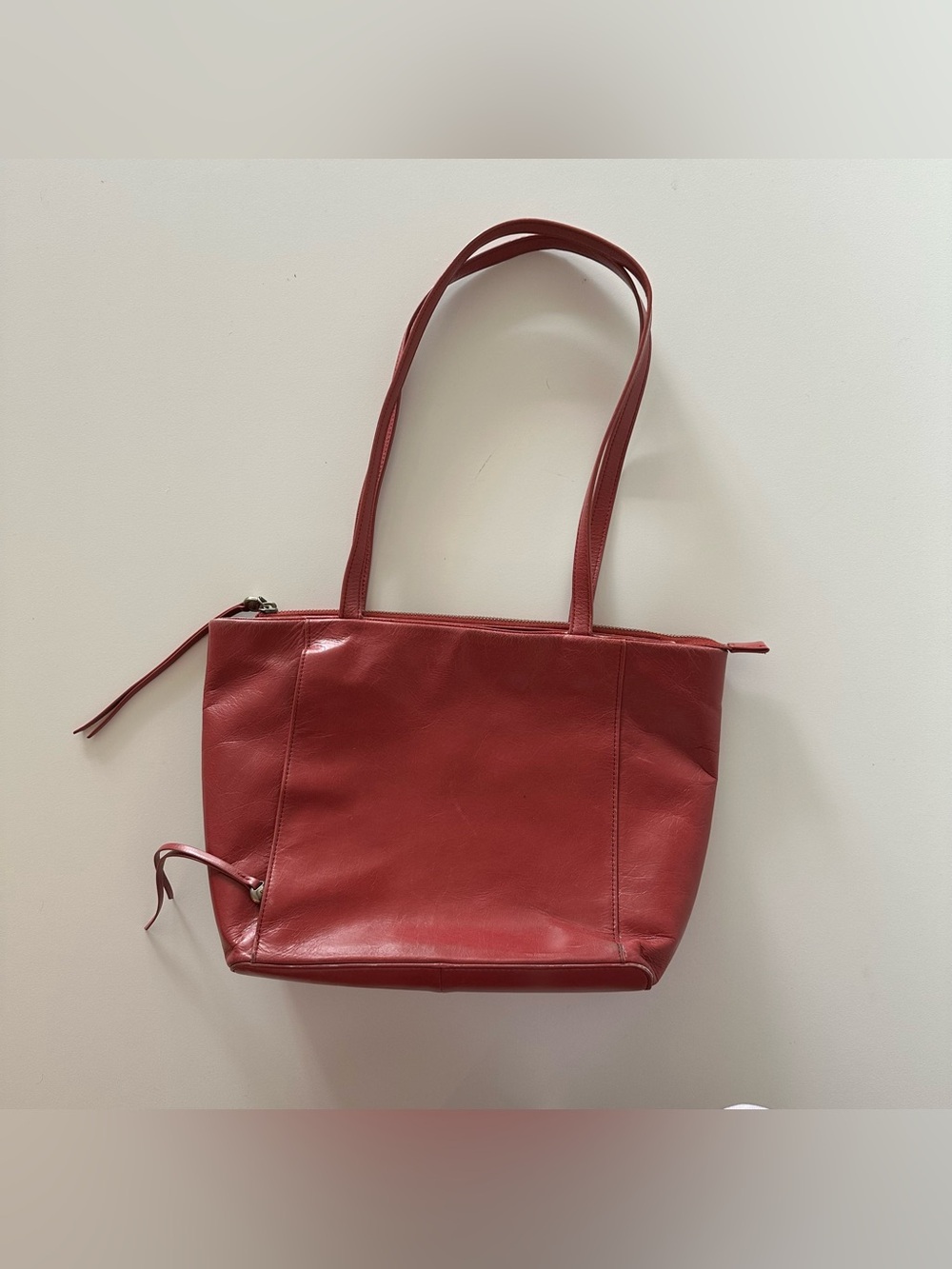 Hobo Haven Cranberry Red Leather Tote Bag Purse Shoulder Minimalist Boho Zip